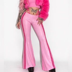 Cute Sexy Y2K Pink Bubblegum Striped Flare Track Pants